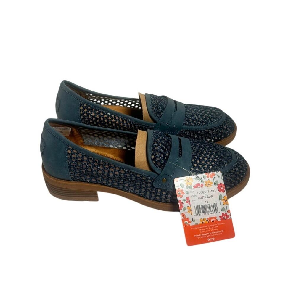 MUK LUKS Women's Dusty Blue Penny Loafers Block Heel Slip On Shoes Size 11